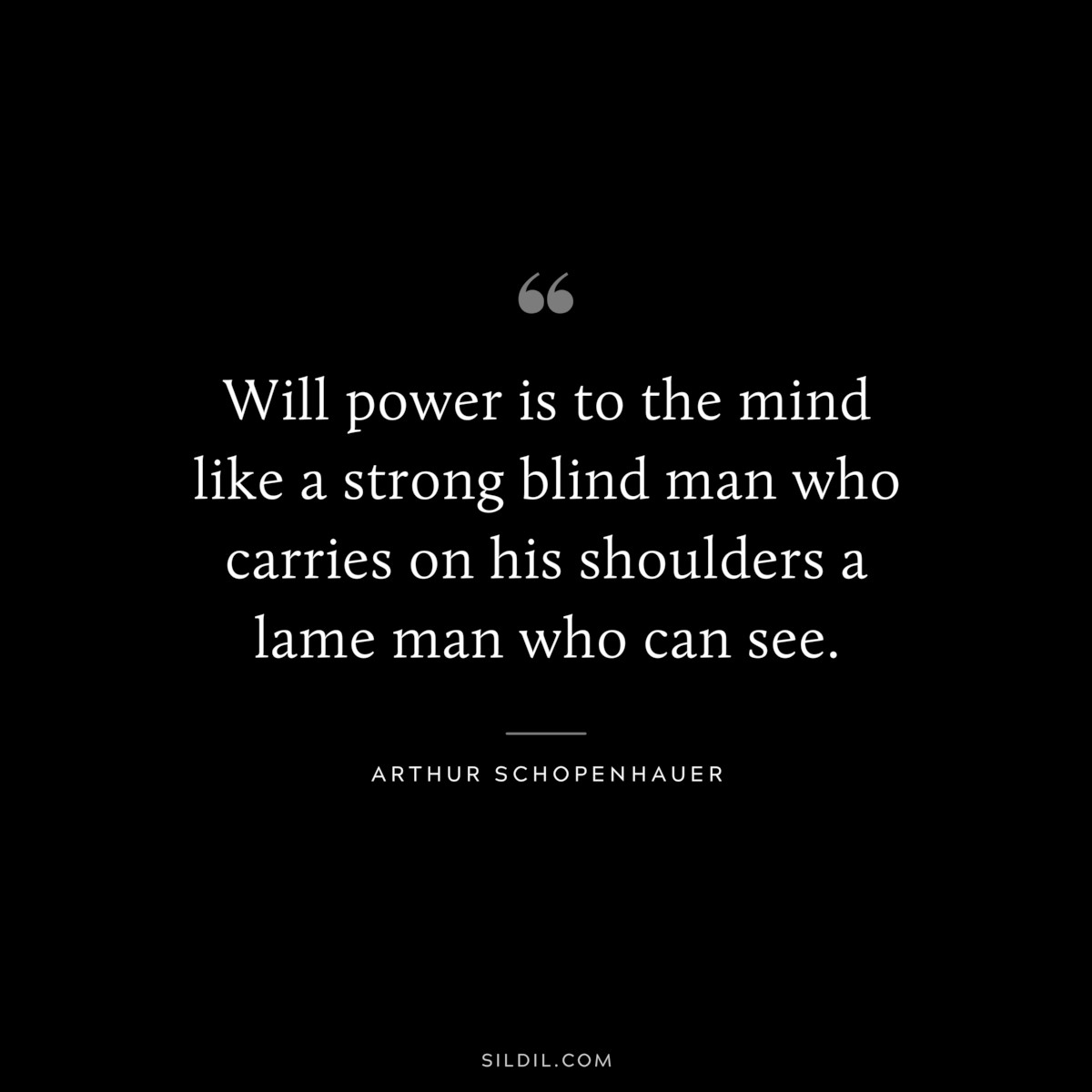 Will power is to the mind like a strong blind man who carries on his shoulders a lame man who can see. ― Arthur Schopenhauer