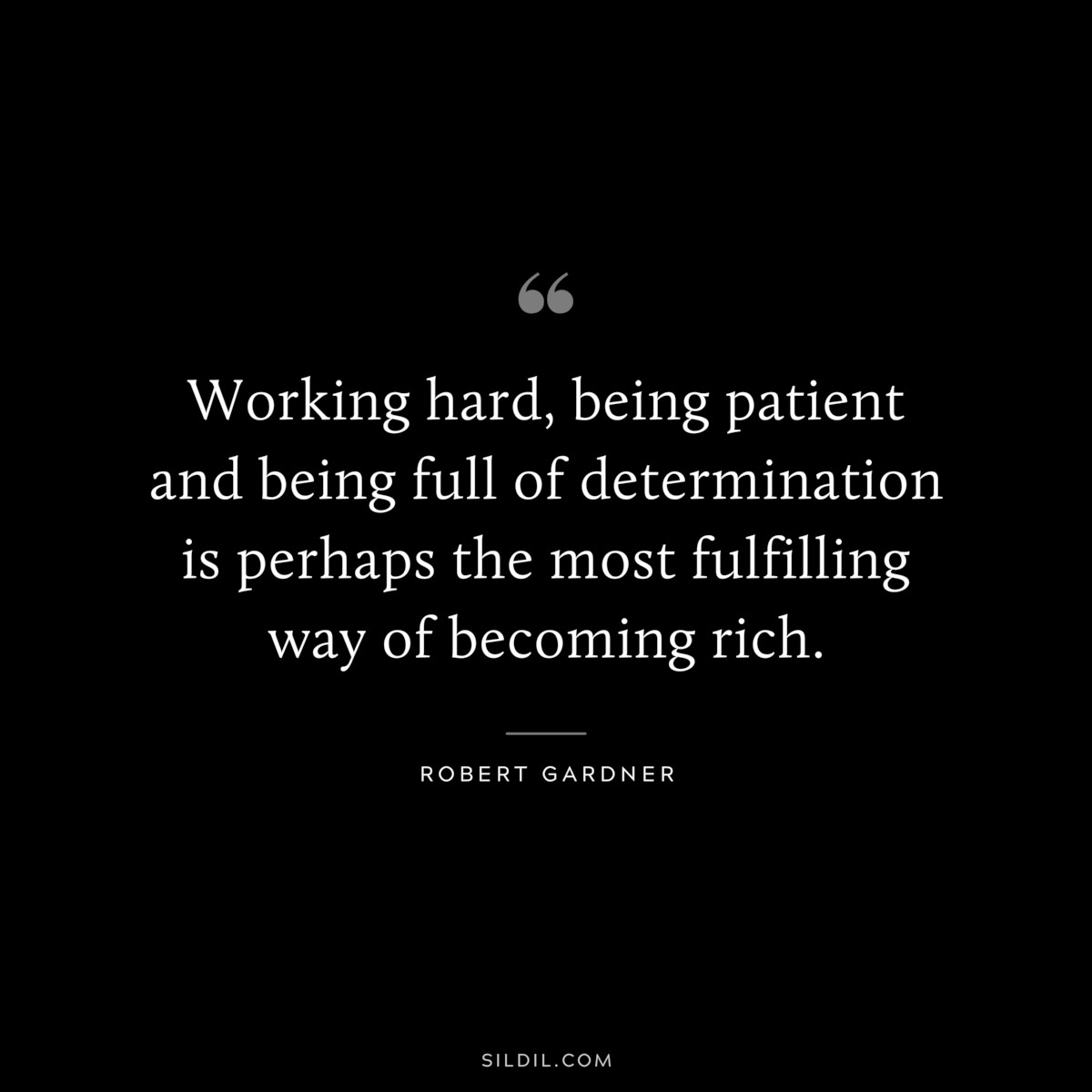 Working hard, being patient and being full of determination is perhaps the most fulfilling way of becoming rich. ― Robert Gardner