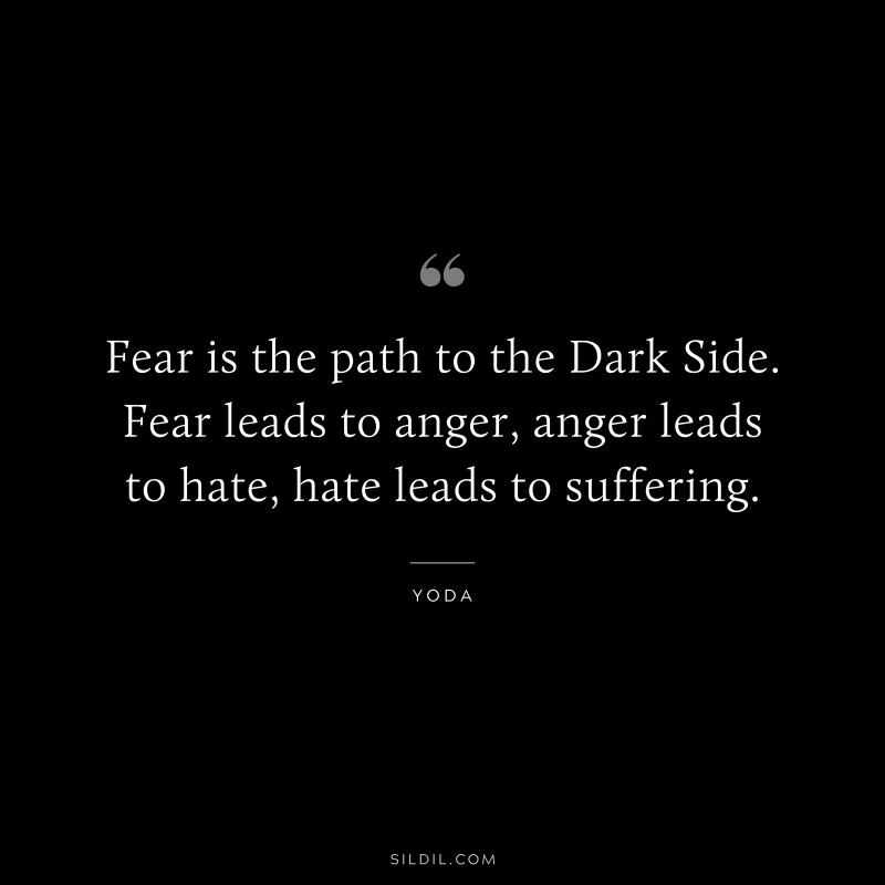 Fear is the path to the Dark Side. Fear leads to anger, anger leads to hate, hate leads to suffering. ― Yoda
