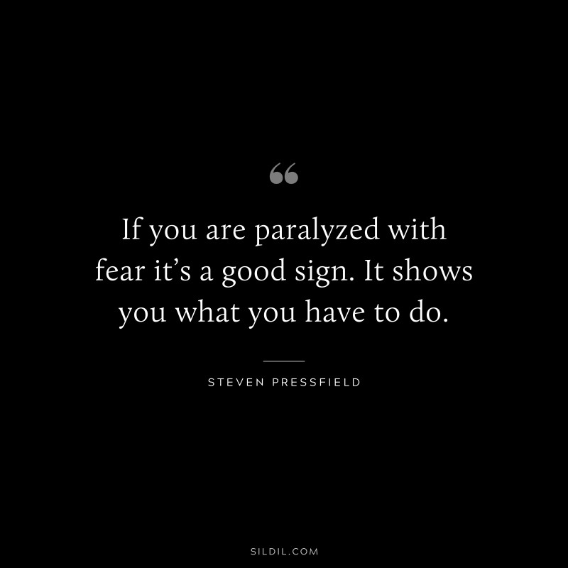 If you are paralyzed with fear it’s a good sign. It shows you what you have to do. ― Steven Pressfield