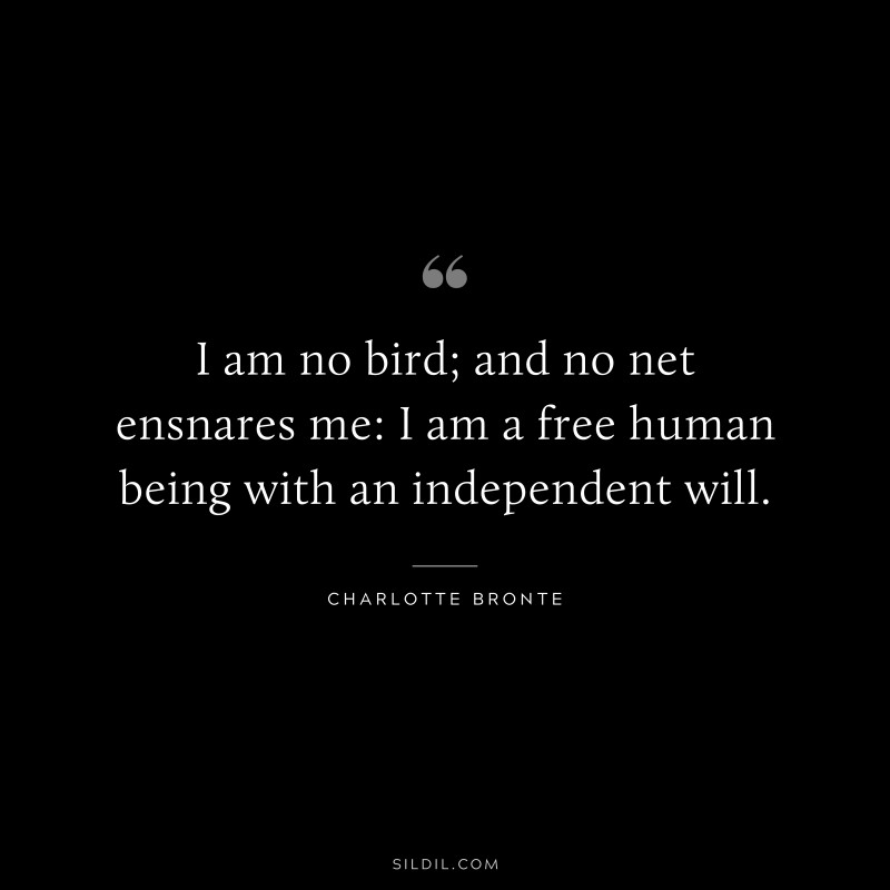 I am no bird; and no net ensnares me: I am a free human being with an independent will. ― Charlotte Bronte