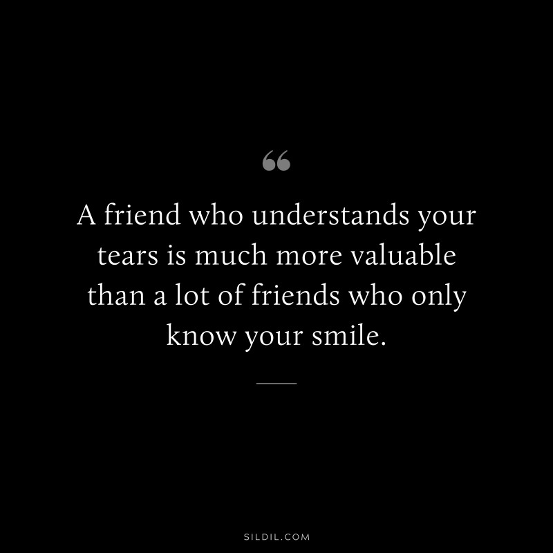 A friend who understands your tears is much more valuable than a lot of friends who only know your smile.