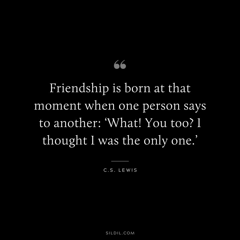 Friendship is born at that moment when one person says to another: ‘What! You too? I thought I was the only one.’ ― C.S. Lewis