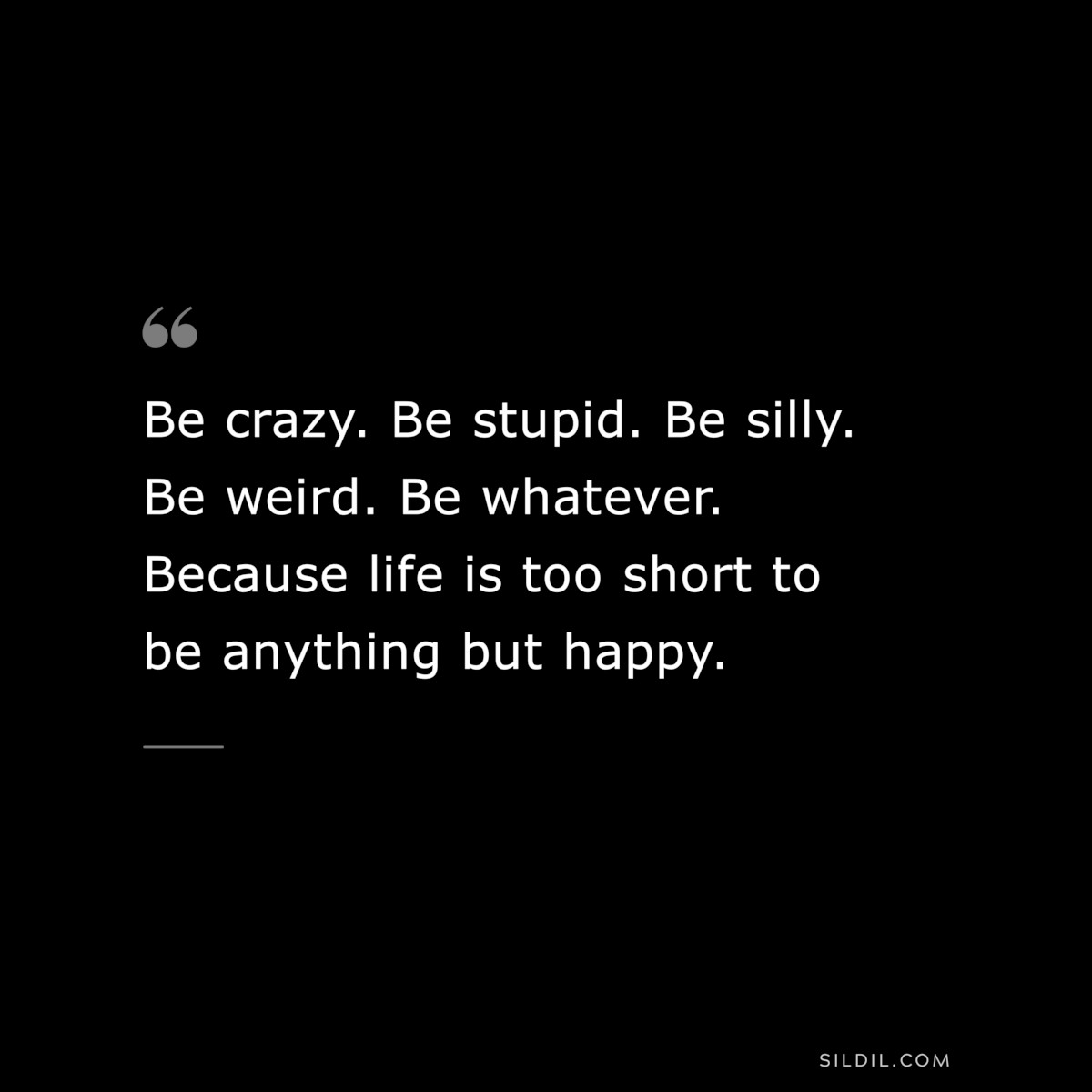 Be crazy. Be stupid. Be silly. Be weird. Be whatever. Because life is too short to be anything but happy.