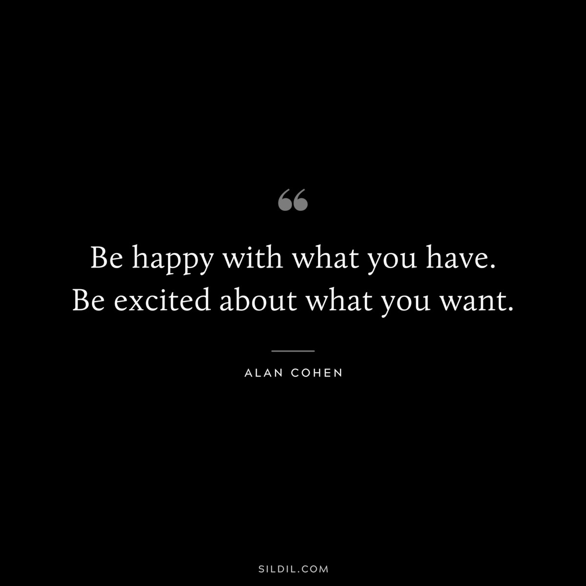 Be happy with what you have. Be excited about what you want. ― Alan Cohen