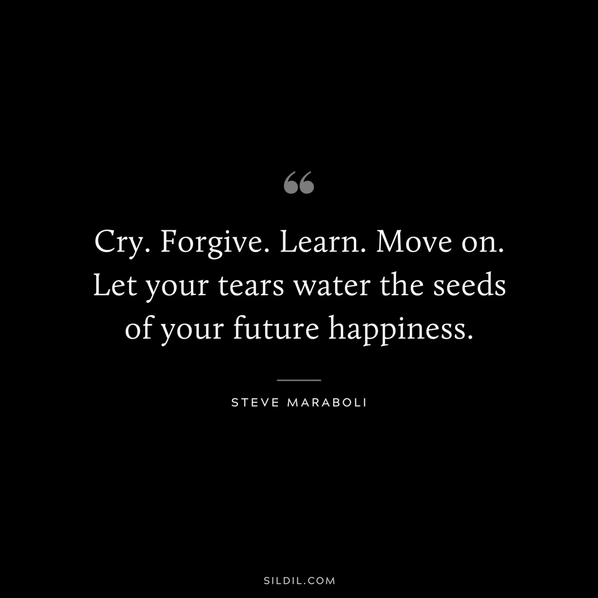 Cry. Forgive. Learn. Move on. Let your tears water the seeds of your future happiness. ― Steve Maraboli