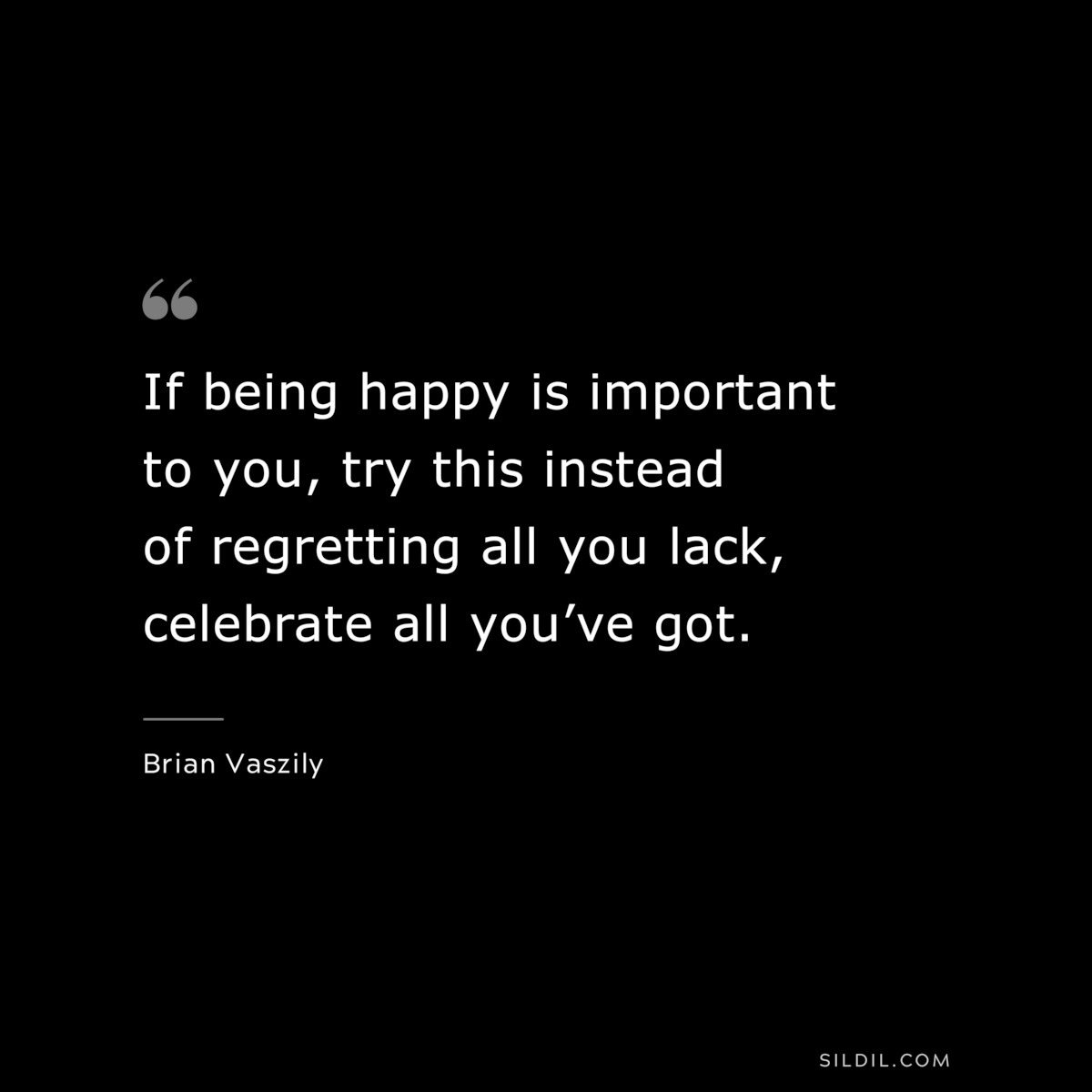If being happy is important to you, try this instead of regretting all you lack, celebrate all you’ve got. ― Brian Vaszily