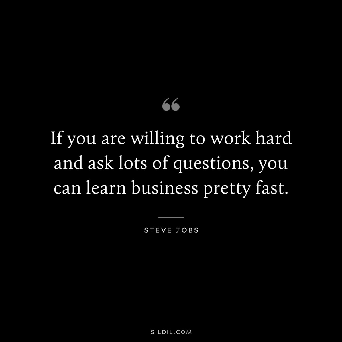 If you are willing to work hard and ask lots of questions, you can learn business pretty fast. ― Steve Jobs