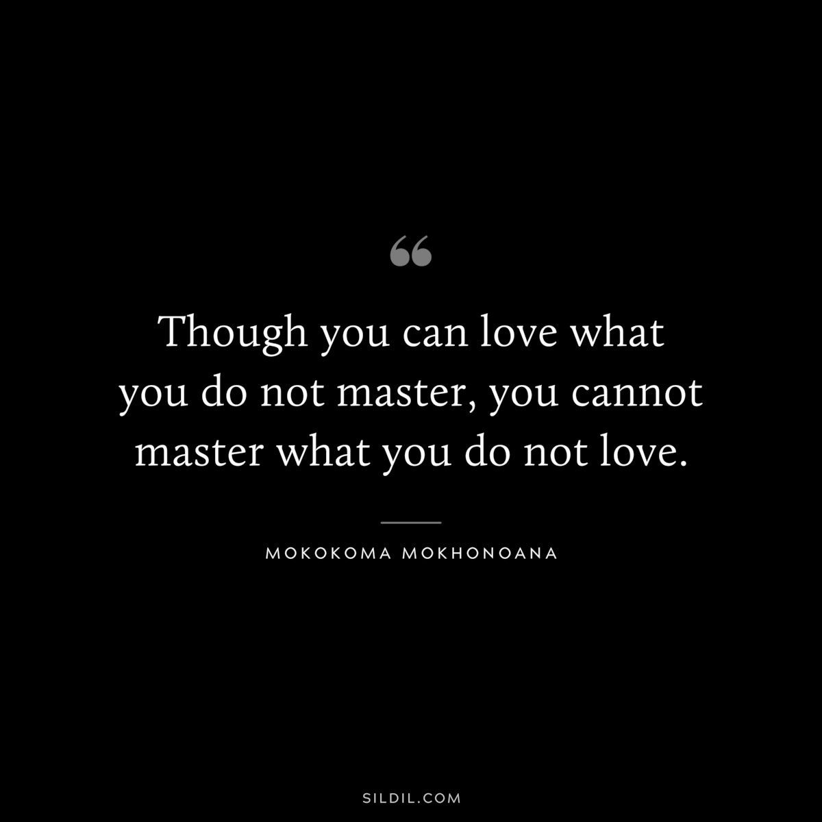 Though you can love what you do not master, you cannot master what you do not love. ― Mokokoma Mokhonoana
