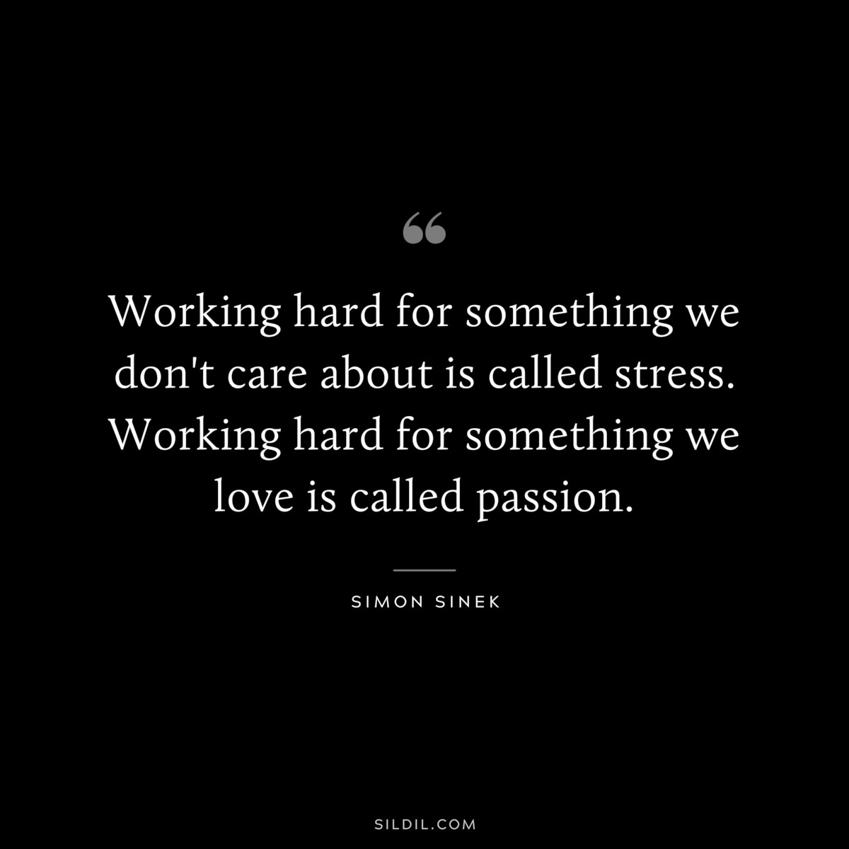 Working hard for something we don't care about is called stress. Working hard for something we love is called passion. ― Simon Sinek