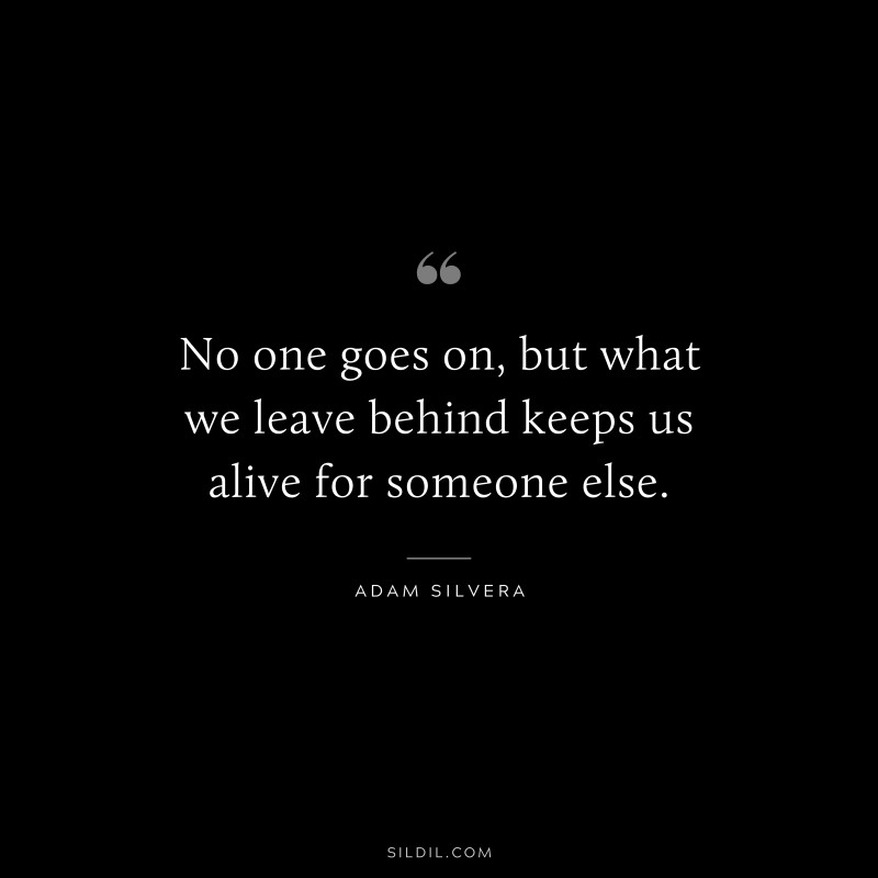 No one goes on, but what we leave behind keeps us alive for someone else. ― Adam Silvera