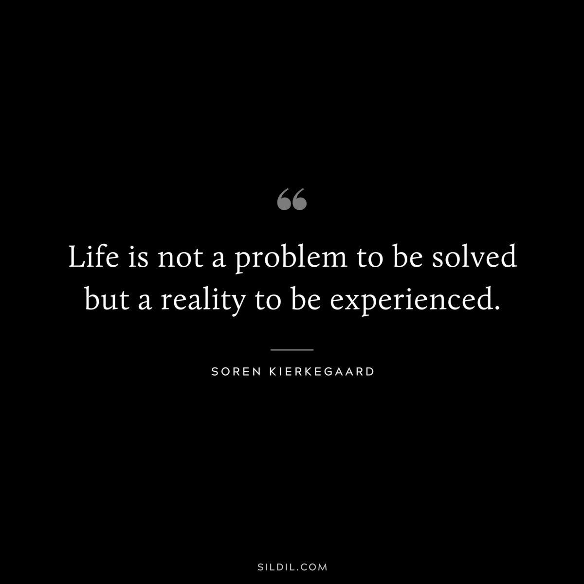 Life is not a problem to be solved but a reality to be experienced. ― Soren Kierkegaard