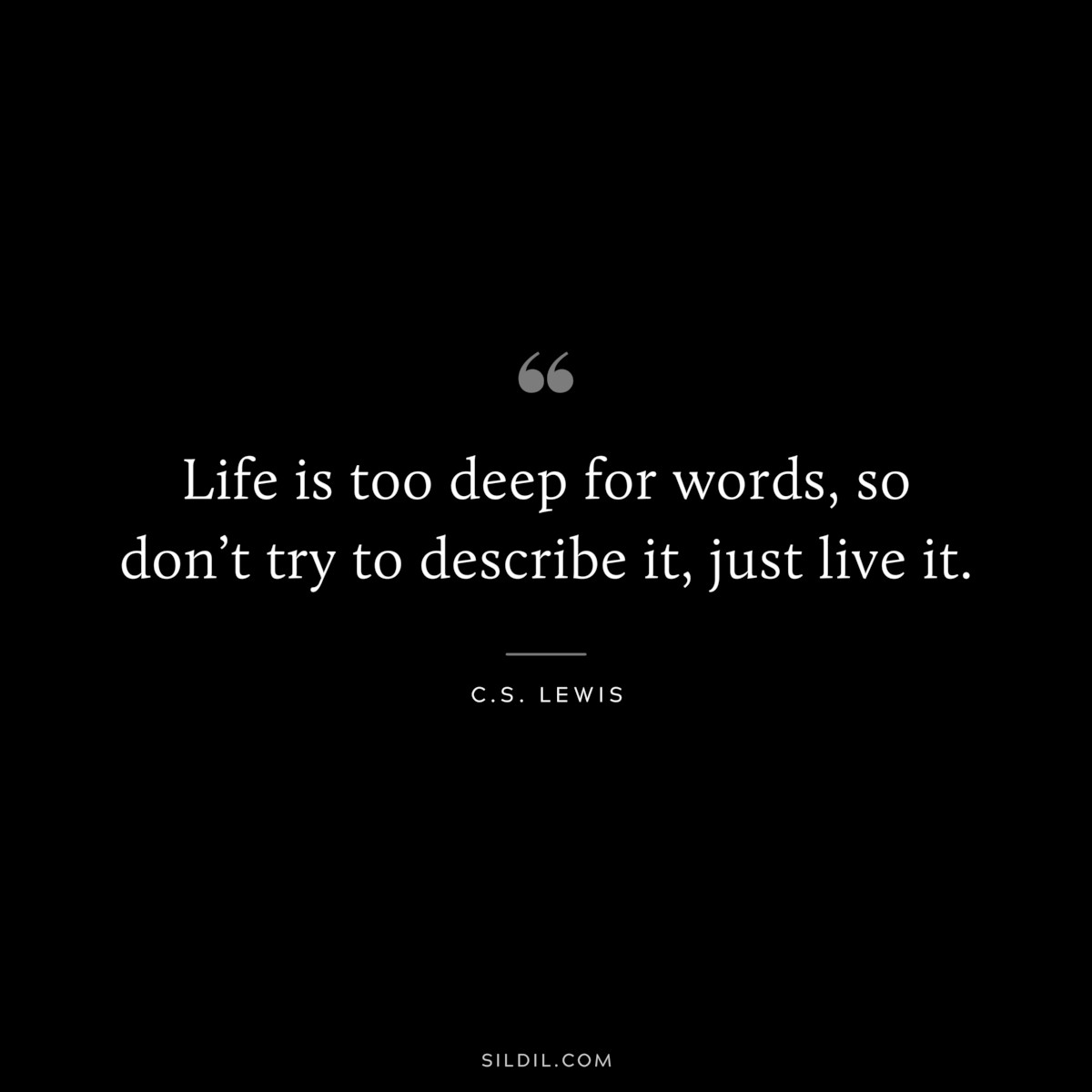Life is too deep for words, so don’t try to describe it, just live it. ― C.S. Lewis