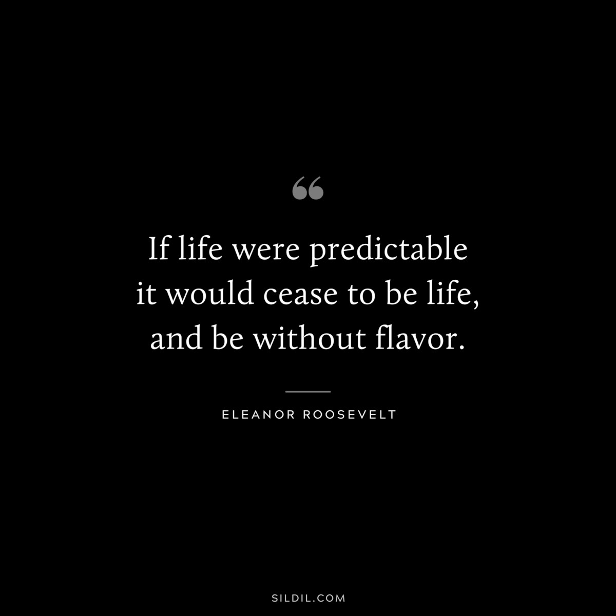 If life were predictable it would cease to be life, and be without flavor. ― Eleanor Roosevelt