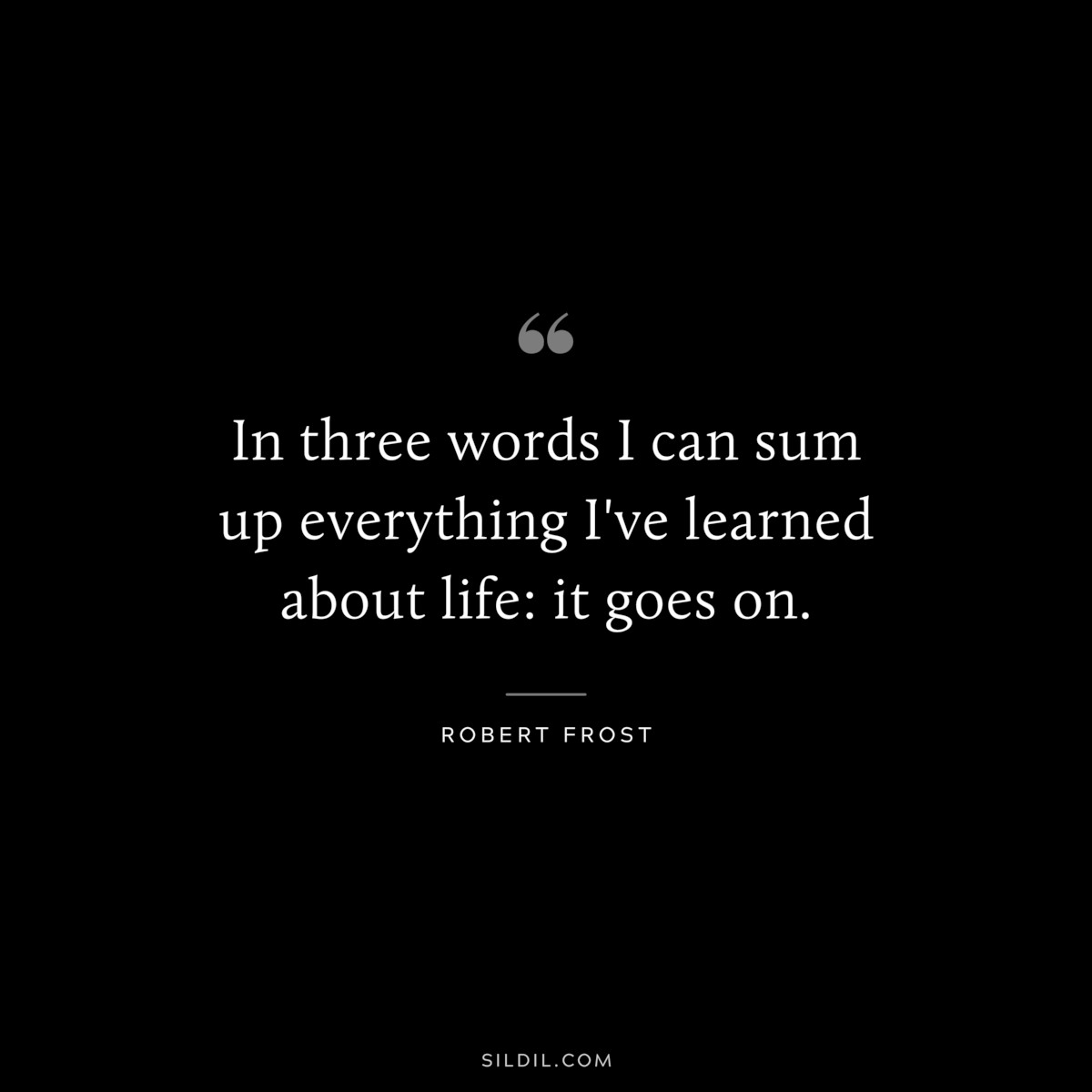 In three words I can sum up everything I've learned about life: it goes on. ― Robert Frost