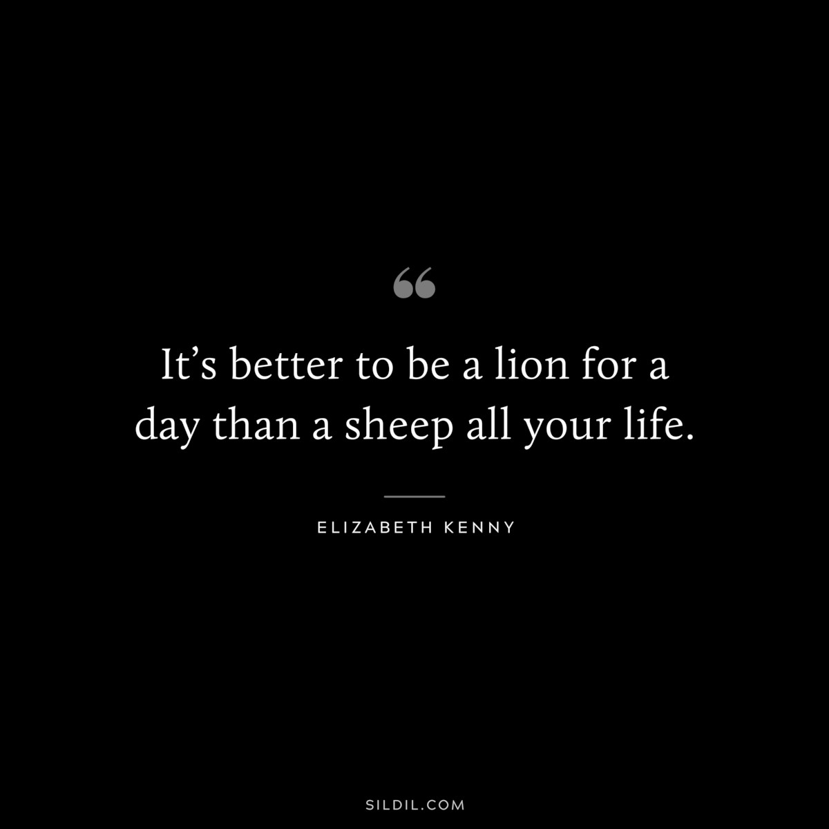 It’s better to be a lion for a day than a sheep all your life. ― Elizabeth Kenny