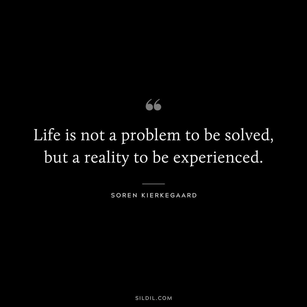Life is not a problem to be solved, but a reality to be experienced. ― Soren Kierkegaard