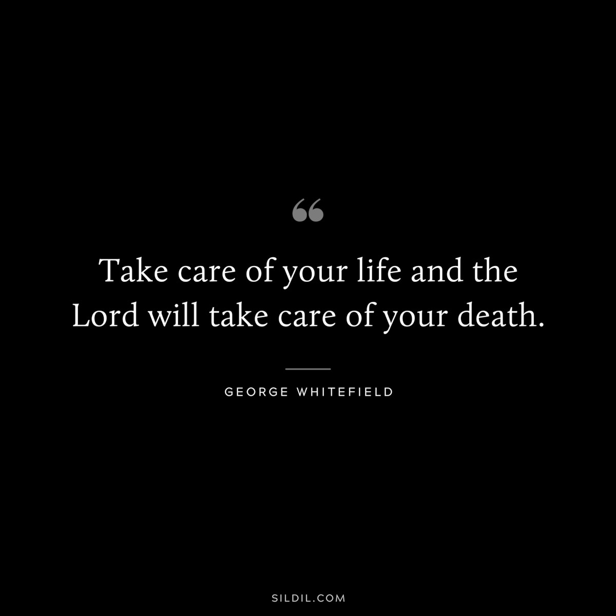 Take care of your life and the Lord will take care of your death. ― George Whitefield