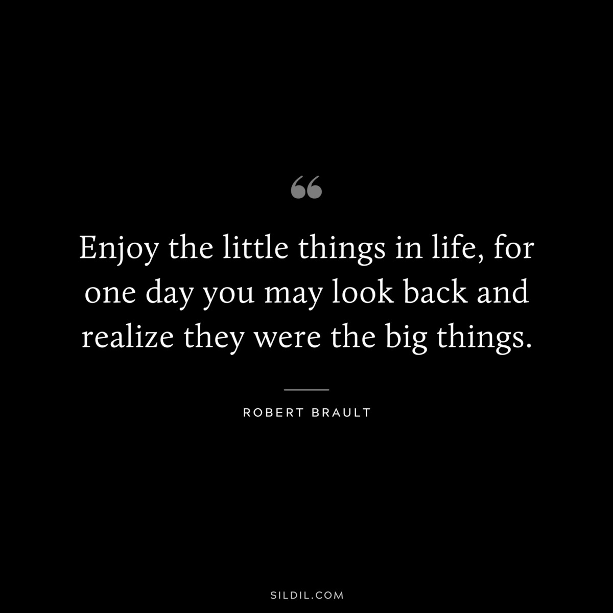 Enjoy the little things in life, for one day you may look back and realize they were the big things. ― Robert Brault