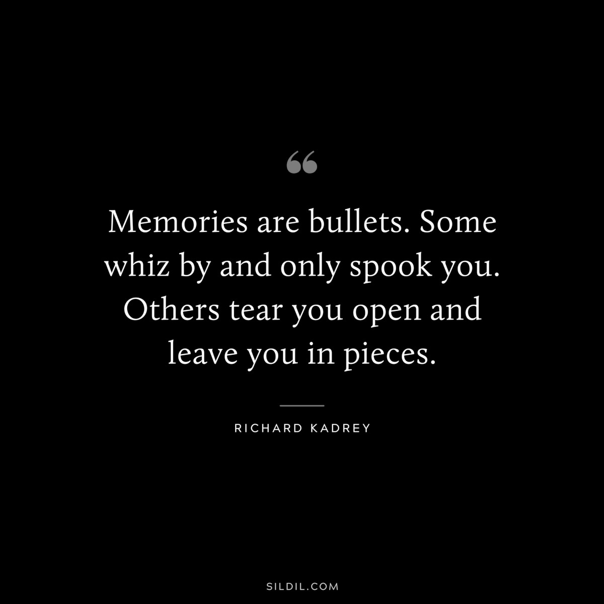 Memories are bullets. Some whiz by and only spook you. Others tear you open and leave you in pieces. ― Richard Kadrey