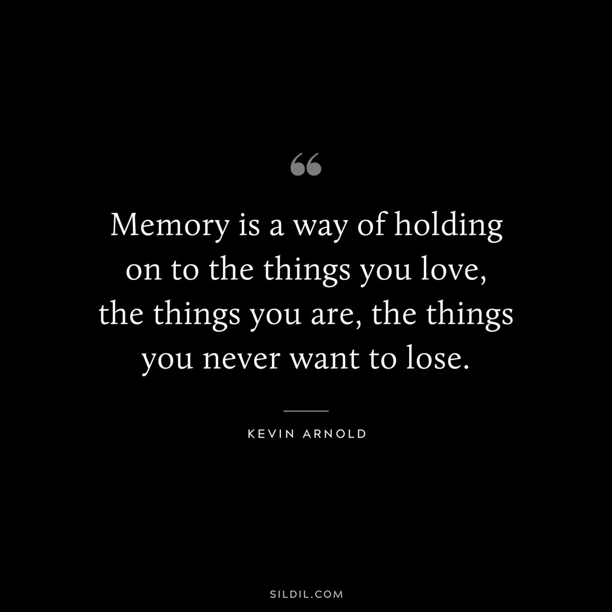 Memory is a way of holding on to the things you love, the things you are, the things you never want to lose. ― Kevin Arnold