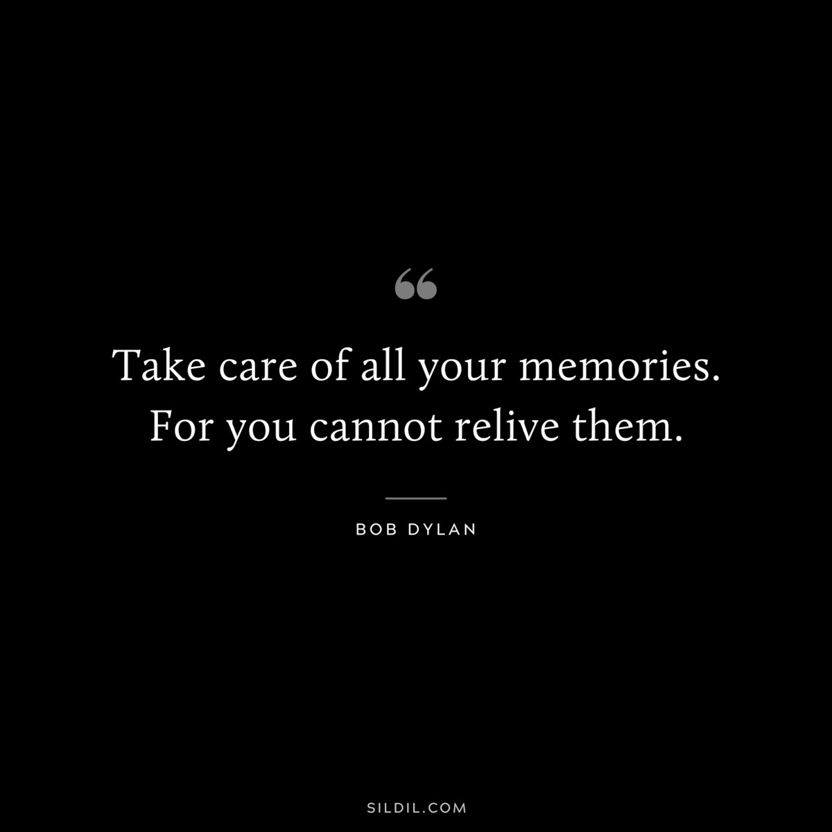 Take care of all your memories. For you cannot relive them. ― Bob Dylan