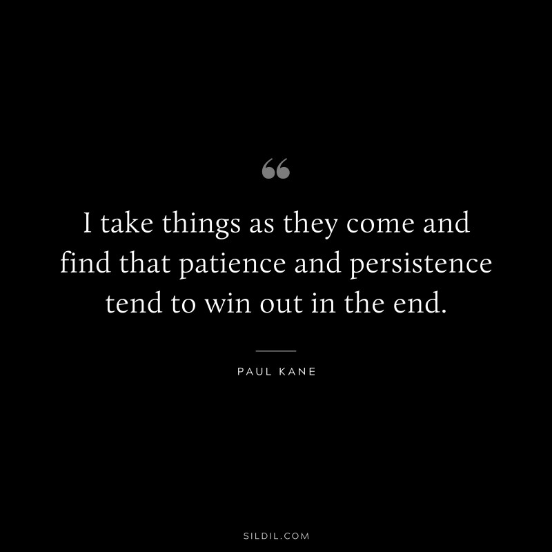 I take things as they come and find that patience and persistence tend to win out in the end. ― Paul Kane
