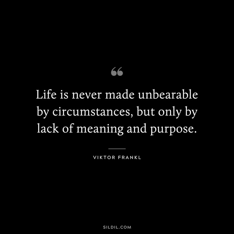 Life is never made unbearable by circumstances, but only by lack of meaning and purpose. ― Viktor Frankl