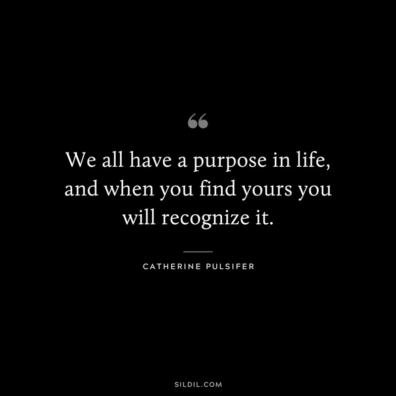 We all have a purpose in life, and when you find yours you will recognize it. ― Catherine Pulsifer