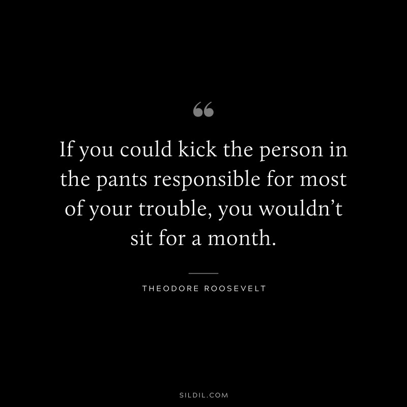 If you could kick the person in the pants responsible for most of your trouble, you wouldn’t sit for a month. ― Theodore Roosevelt