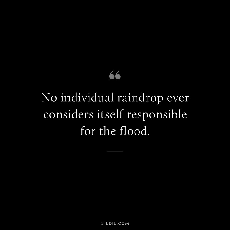 No individual raindrop ever considers itself responsible for the flood.