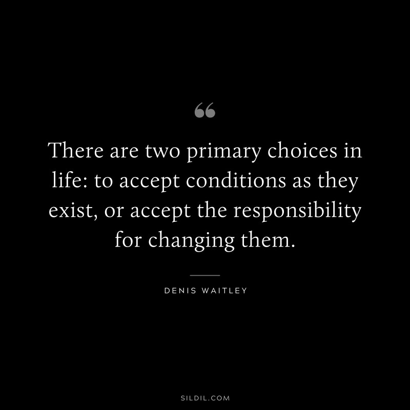 There are two primary choices in life: to accept conditions as they exist, or accept the responsibility for changing them. ― Denis Waitley