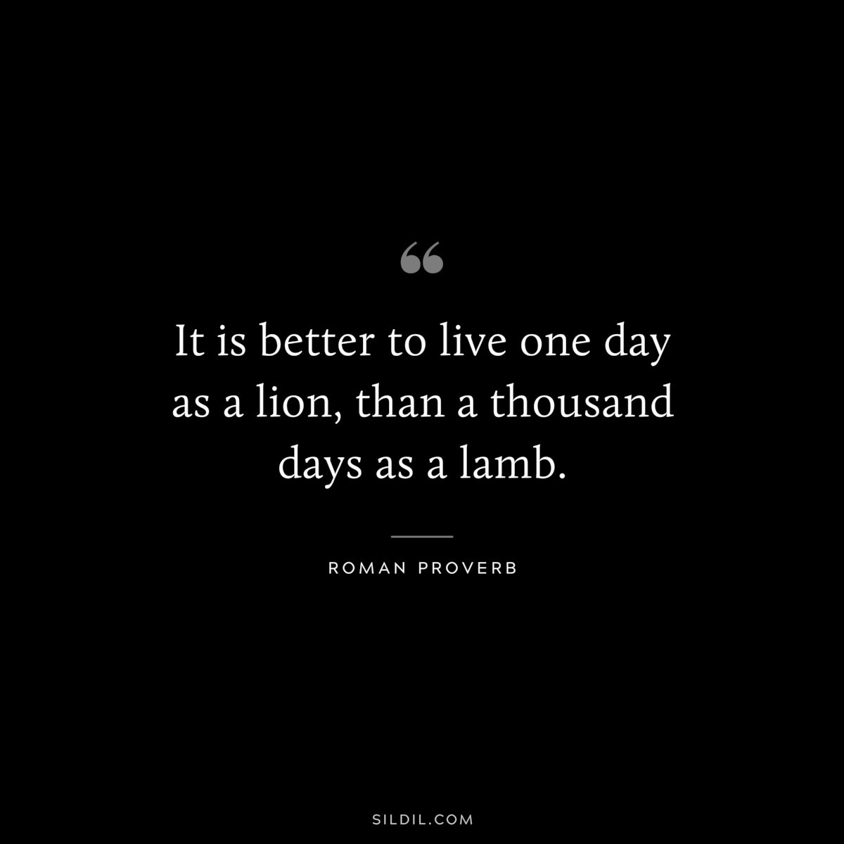 It is better to live one day as a lion, than a thousand days as a lamb. ― Roman Proverb
