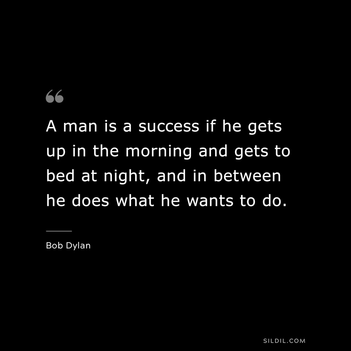 A man is a success if he gets up in the morning and gets to bed at night, and in between he does what he wants to do. ― Bob Dylan