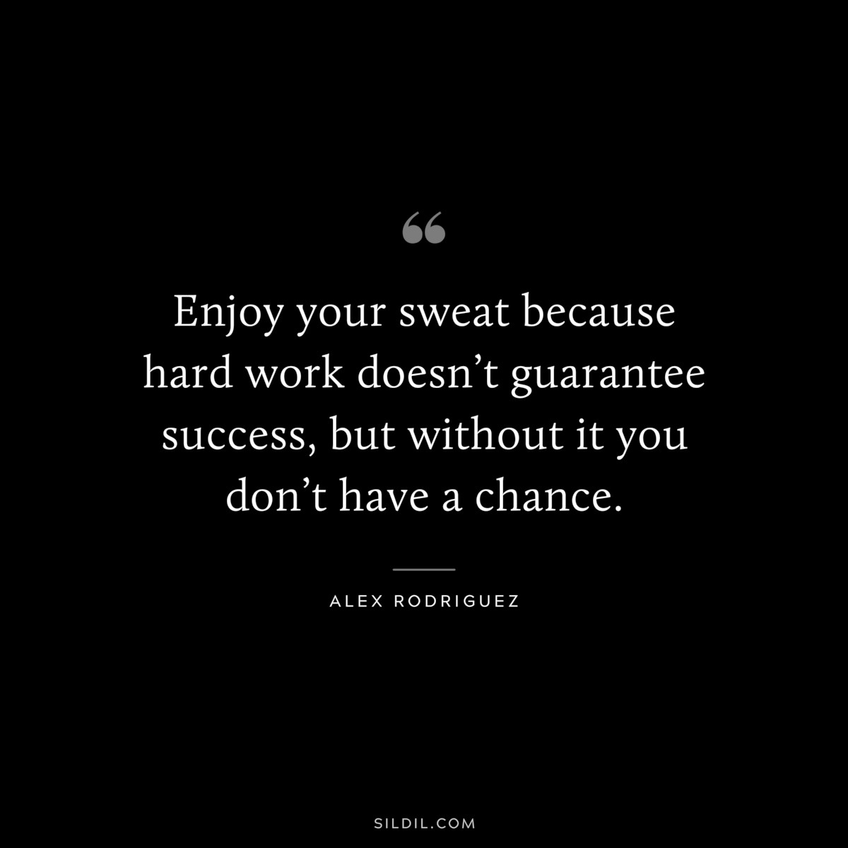 Enjoy your sweat because hard work doesn’t guarantee success, but without it you don’t have a chance. ― Alex Rodriguez