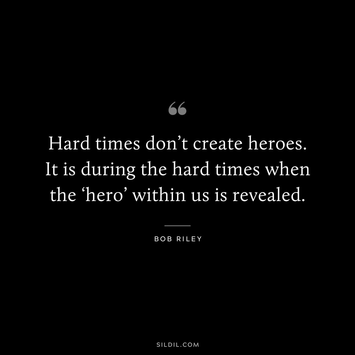 Hard times don’t create heroes. It is during the hard times when the ‘hero’ within us is revealed. ― Bob Riley