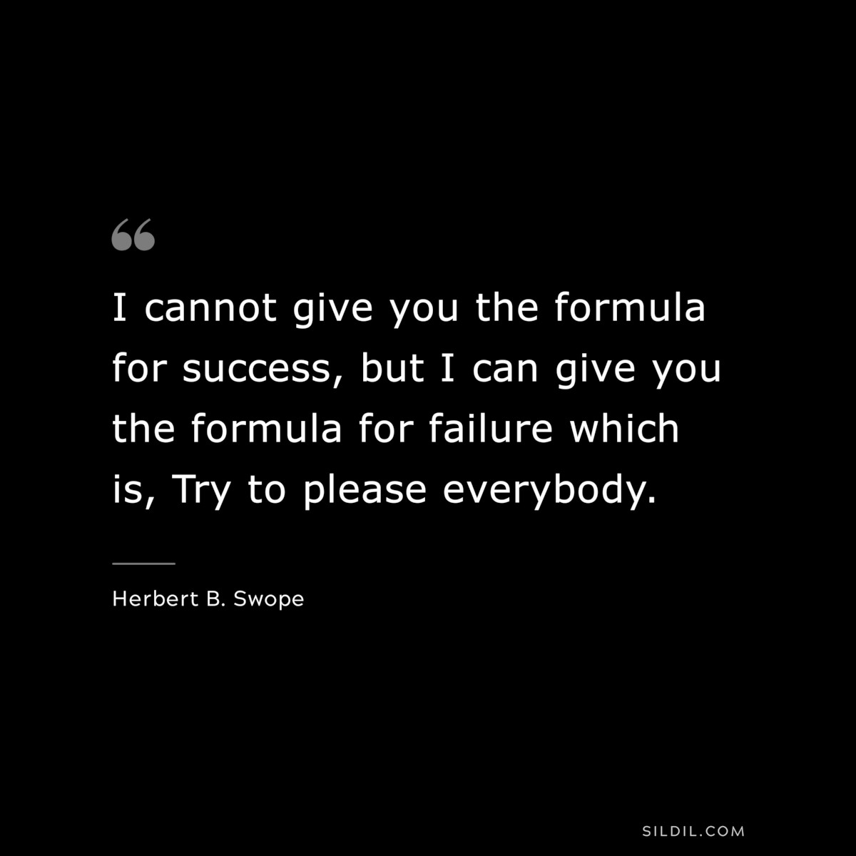 I cannot give you the formula for success, but I can give you the formula for failure which is, Try to please everybody. ― Herbert B. Swope