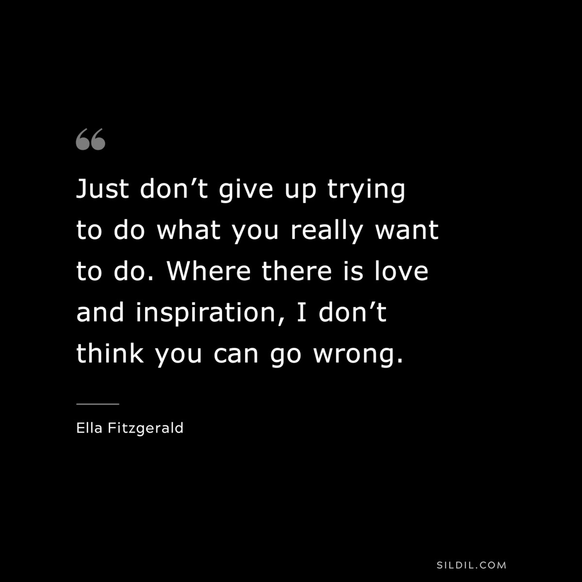 Just don’t give up trying to do what you really want to do. Where there is love and inspiration, I don’t think you can go wrong. ― Ella Fitzgerald