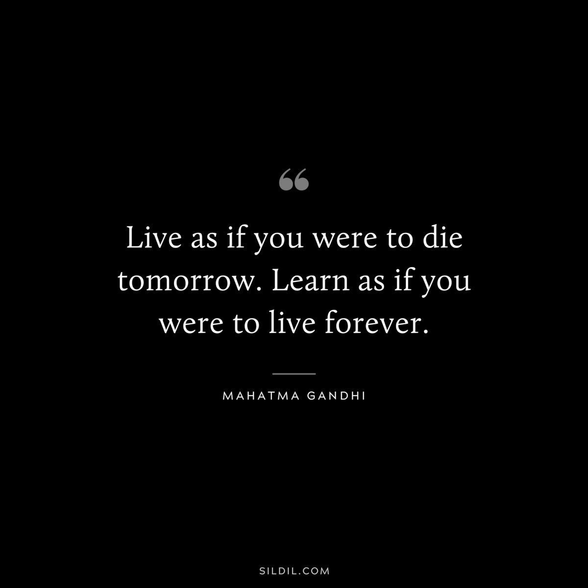 Live as if you were to die tomorrow. Learn as if you were to live forever. ― Mahatma Gandhi