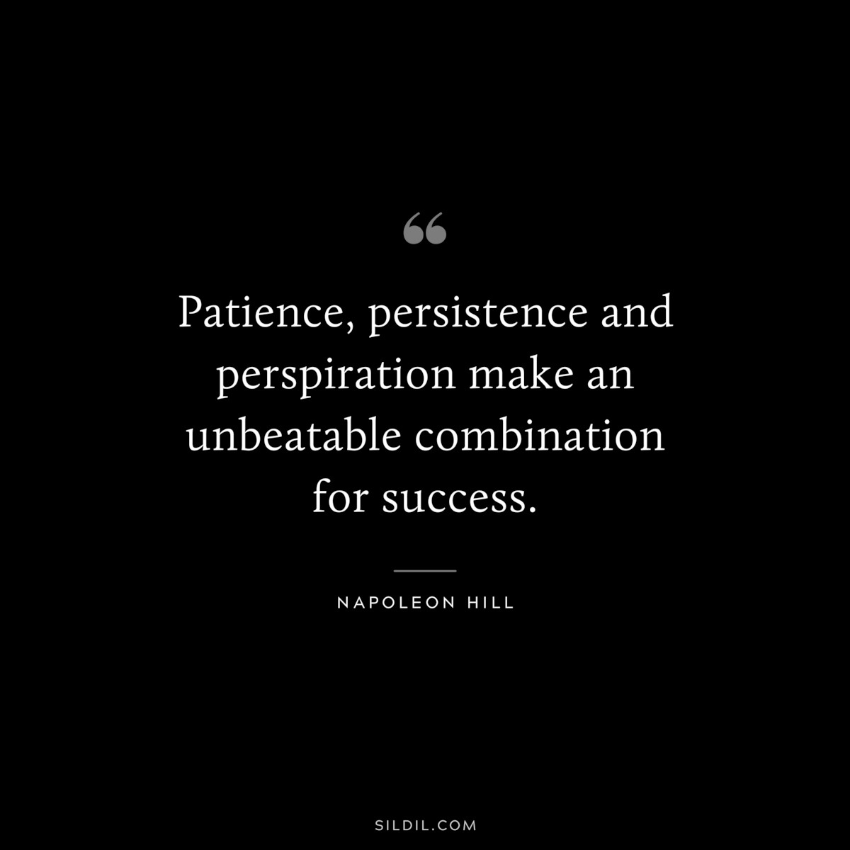 Patience, persistence and perspiration make an unbeatable combination for success. ― Napoleon Hill