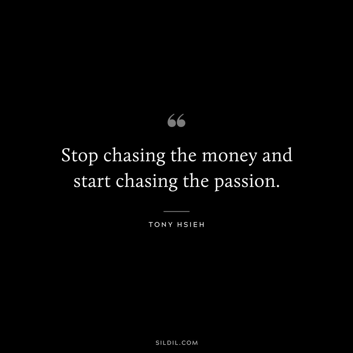 Stop chasing the money and start chasing the passion. ― Tony Hsieh