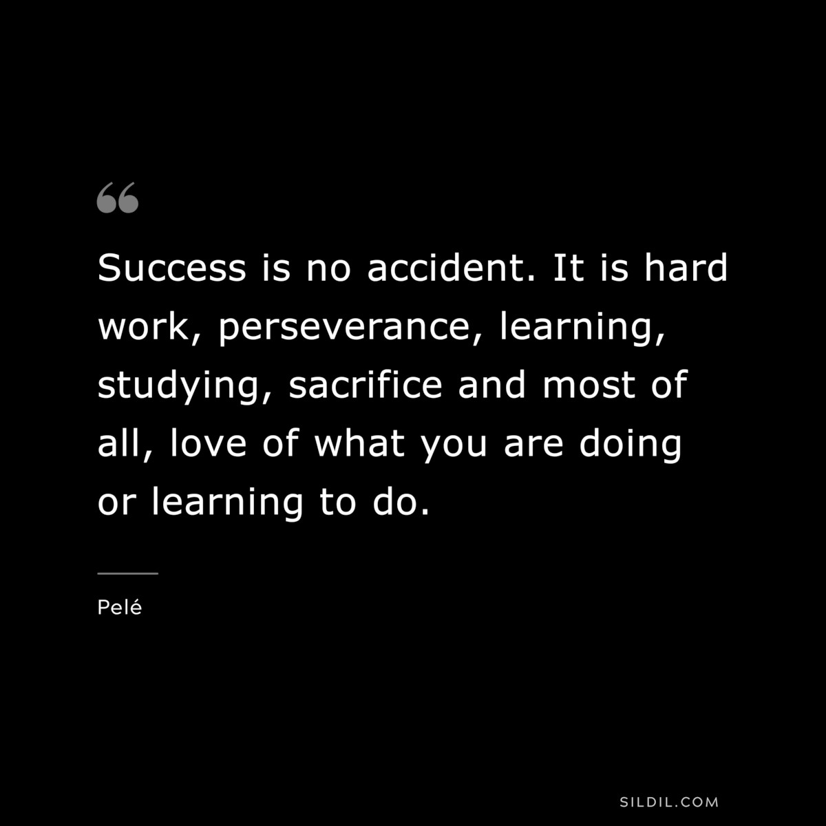 Success is no accident. It is hard work, perseverance, learning, studying, sacrifice and most of all, love of what you are doing or learning to do. ― Pelé
