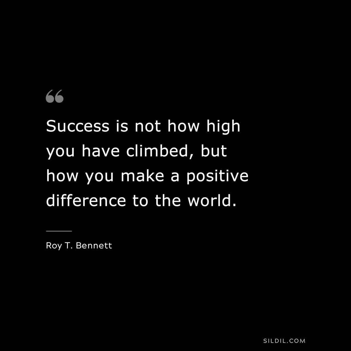 Success is not how high you have climbed, but how you make a positive difference to the world. ― Roy T. Bennett