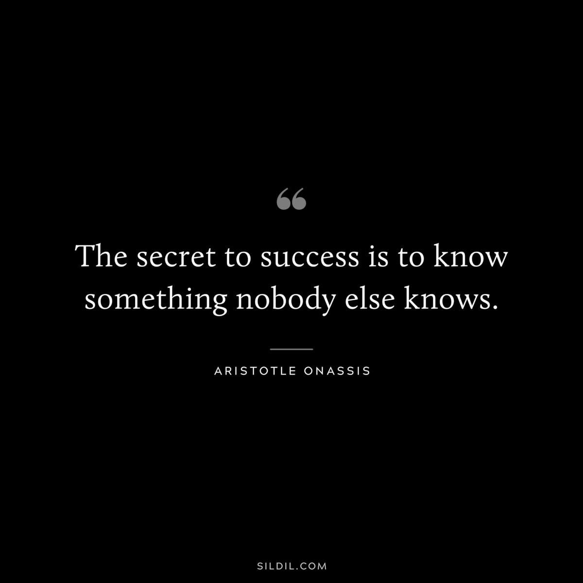 The secret to success is to know something nobody else knows. ― Aristotle Onassis