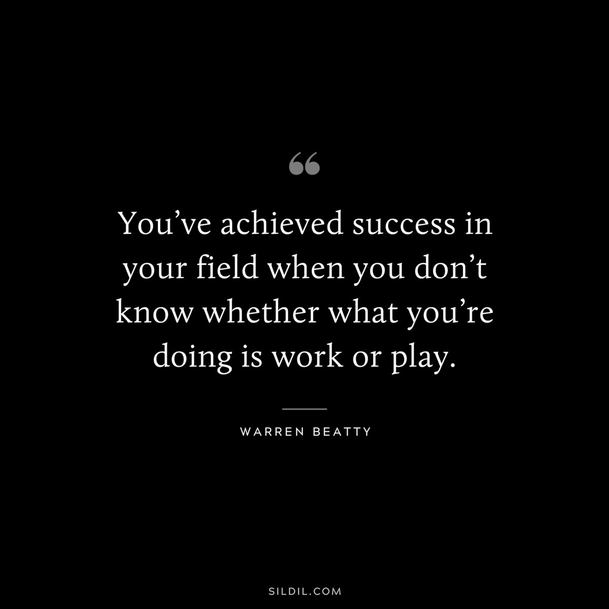 You’ve achieved success in your field when you don’t know whether what you’re doing is work or play. ― Warren Beatty