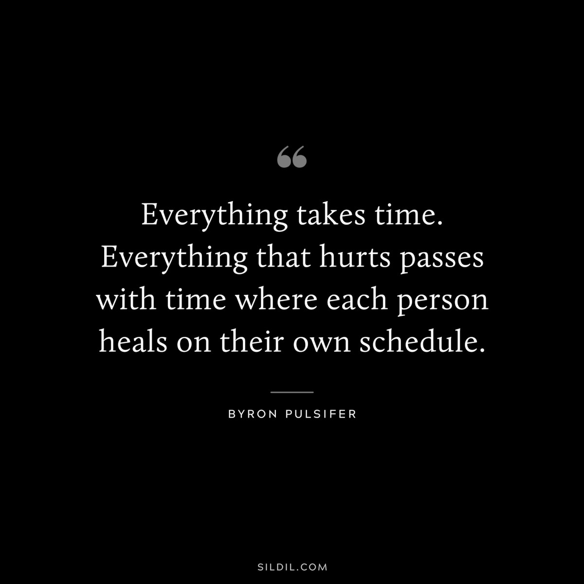Everything takes time. Everything that hurts passes with time where each person heals on their own schedule. ― Byron Pulsifer