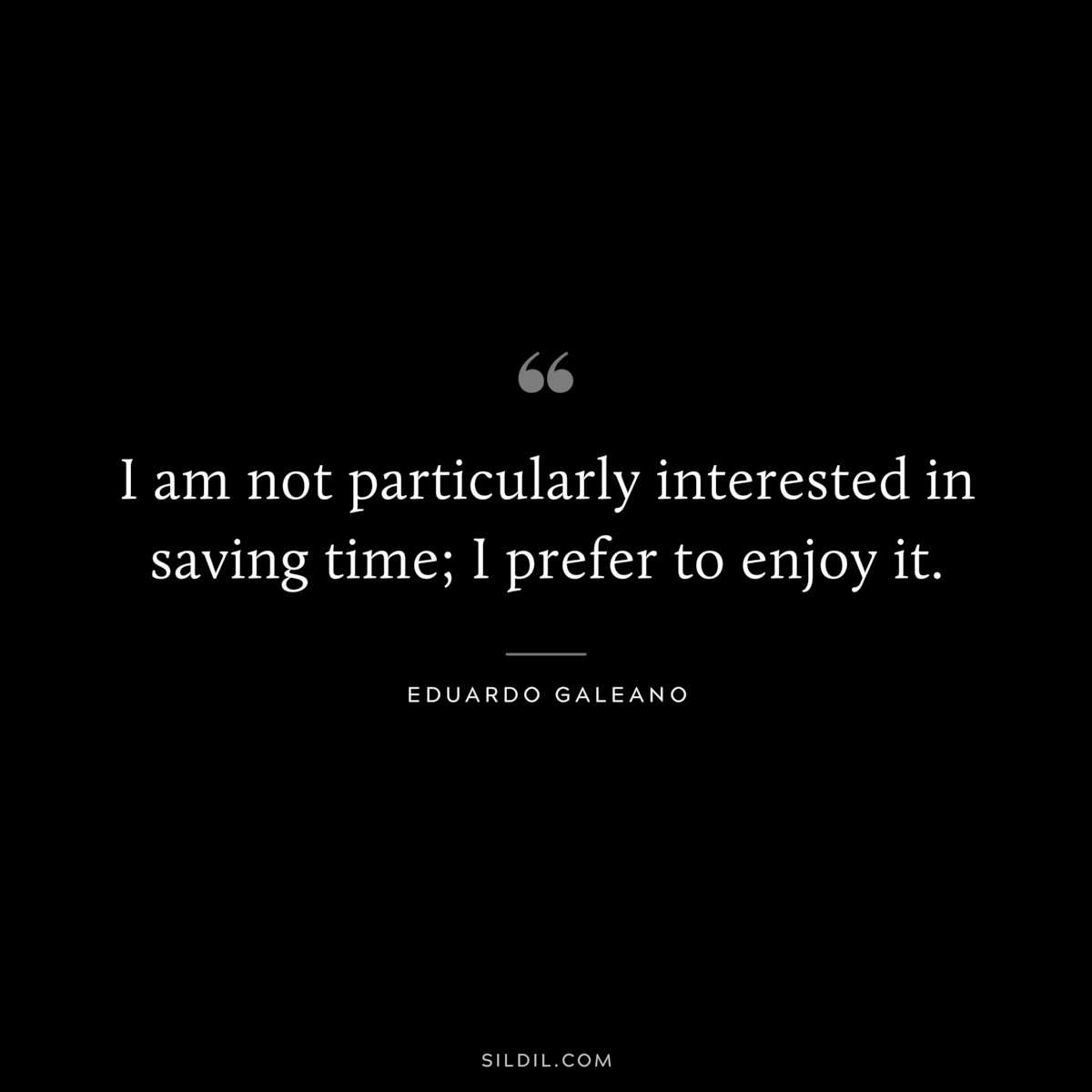 I am not particularly interested in saving time; I prefer to enjoy it. ― Eduardo Galeano
