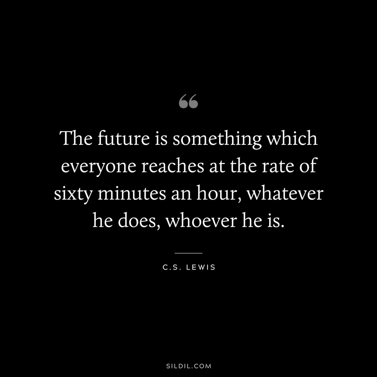 The future is something which everyone reaches at the rate of sixty minutes an hour, whatever he does, whoever he is. ― C.S. Lewis