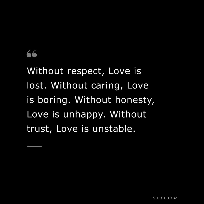 Without respect, Love is lost. Without caring, Love is boring. Without honesty, Love is unhappy. Without trust, Love is unstable.
