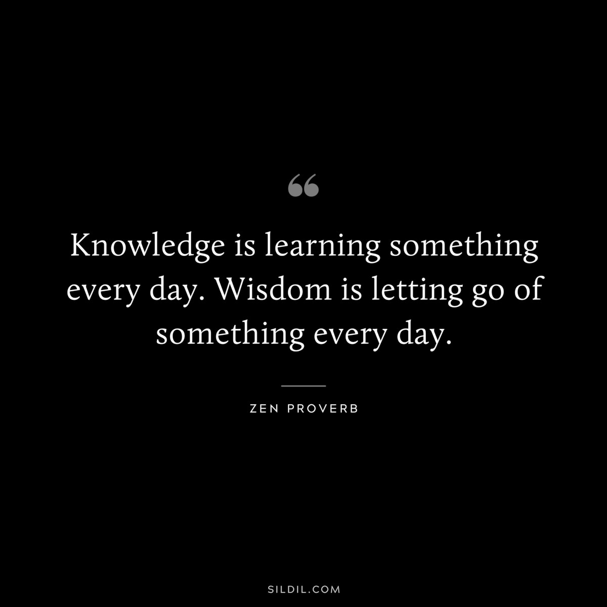Knowledge is learning something every day. Wisdom is letting go of something every day. ― Zen Proverb